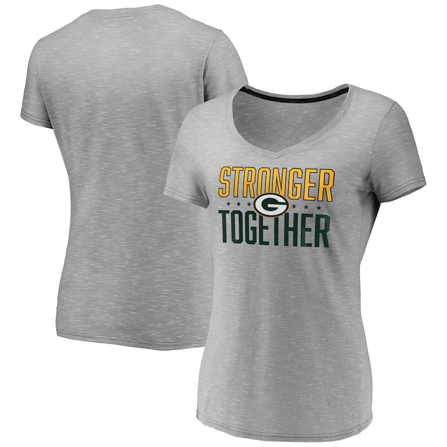 Women's Green Bay Packers Gray Stronger Together Space Dye V-Neck T-Shirt(Run Small)